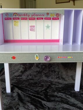 Fashion Doll Barbie Computer Desk Lavender Weekly Planner Working Drawer